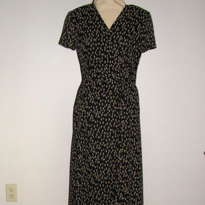 TALBOTS black tan polka dot faux wrap silk dress 4